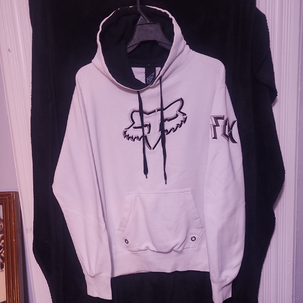 Vintage Fox Racing White Hoodie with Black Accents. Mint And Crispy